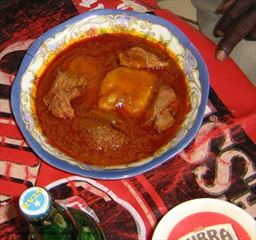 Beef with fufu and light soup